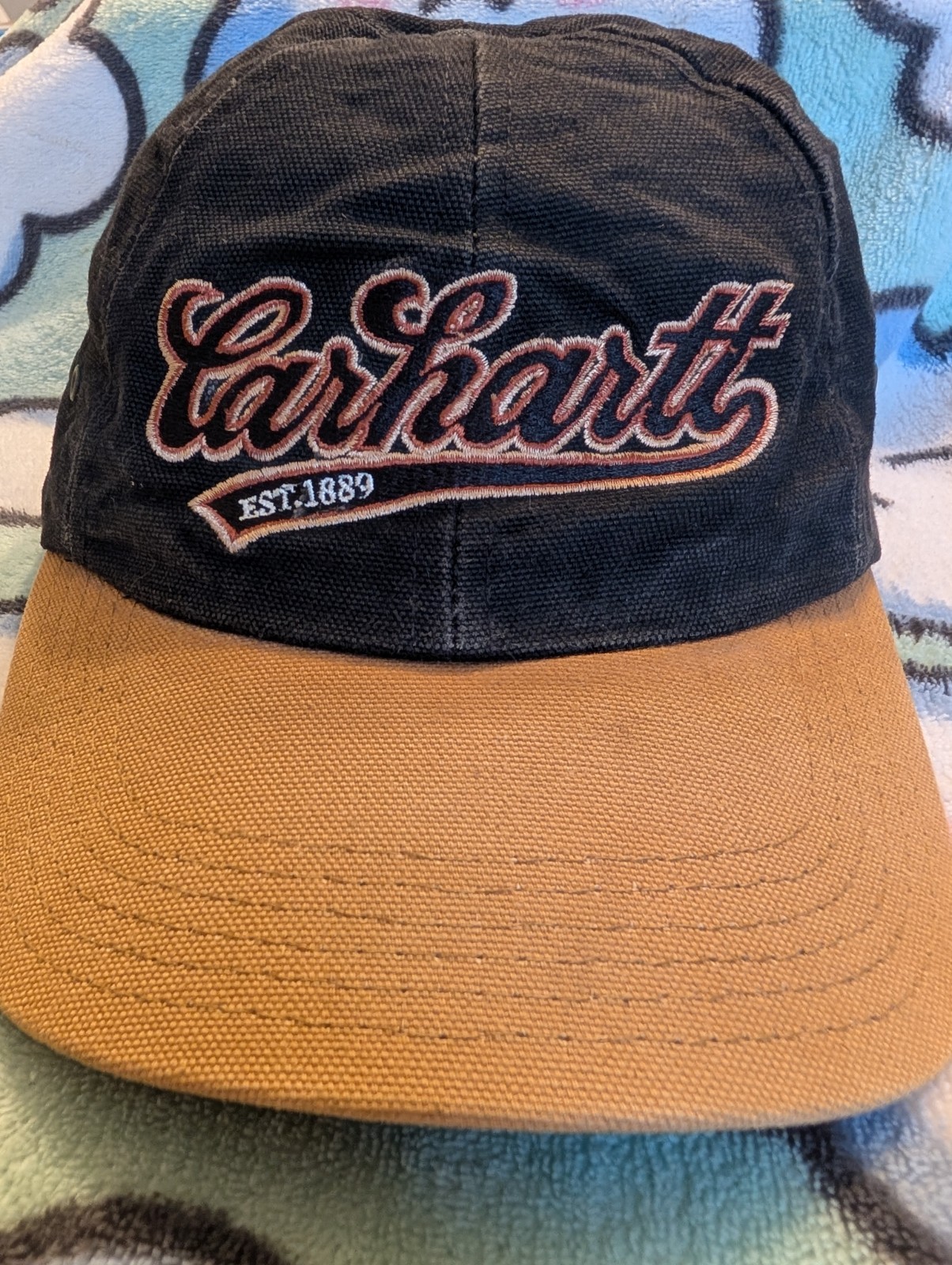 Vintage Carhartt Hat Cap Men Black Gold Strap Back Script Ca