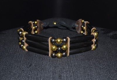 Native Style Bone Bead Choker Black Gold and Gunmetal Colors
