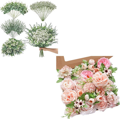 Chic Artificial Eucalyptus Stems with Elegant Pink Flowers for Home Decor