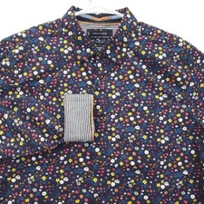 Denim  Flower Ricky Singh Shirt Mens Large Navy Floral Button Down Flip Cuffs