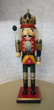 Vintage Nutcracker Wood King Holding Glass Scepter 14" Tall