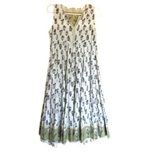 Women's Size M Boho Sleeveless Tank V Neck Midi Hand Block Flowy Dress