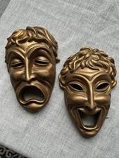 Máscaras de teatro vintage comedia tragedia placas de pared doradas decoración MCM