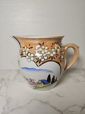 Vintage Japanese Lusterware Creamer Pitcher Hand Painted Cherry Blossom Sparrow