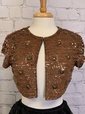 Vintage Sequin Bolero Short Shelve Shrug with Aged Gold Accents  Beadwork Lined