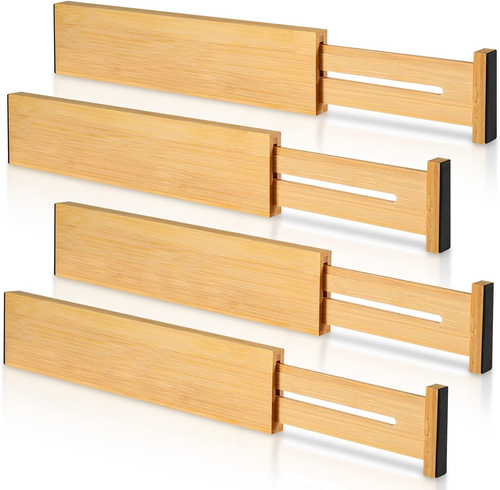 4 Pack Bamboo Drawer Dividers, Adjustable Length from 12 Inch to 17 Inch, Expand - Afbeelding 9 van 12