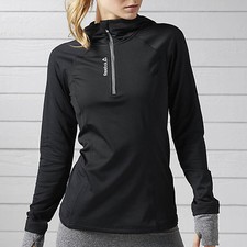 NWT Reebok Women's XS Training 1/4 Zip Hoodie Black Reflective BH4709