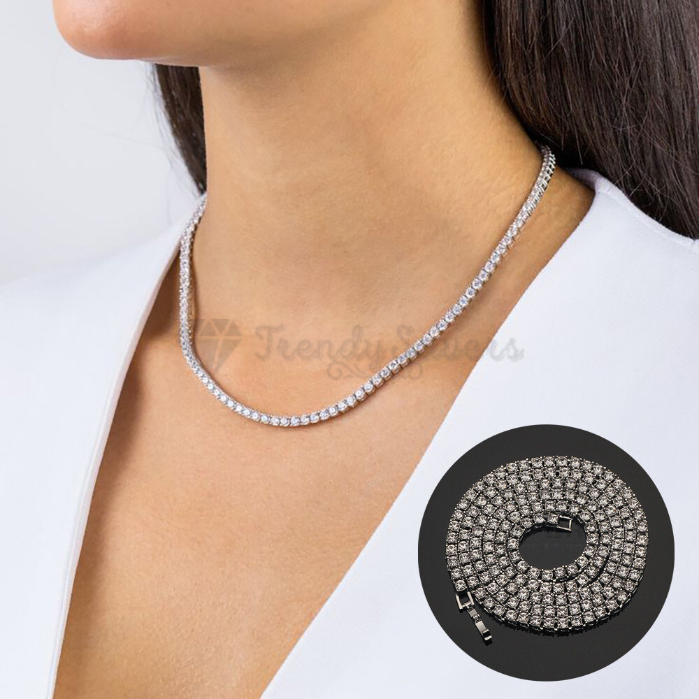 Bridal Diamond Chain Necklace 4MM Silver Stainless Steel 18” Long