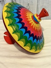 Vintage Spinning Top Tin Metal Rainbow Color By LBZ Western Germany 9" Works