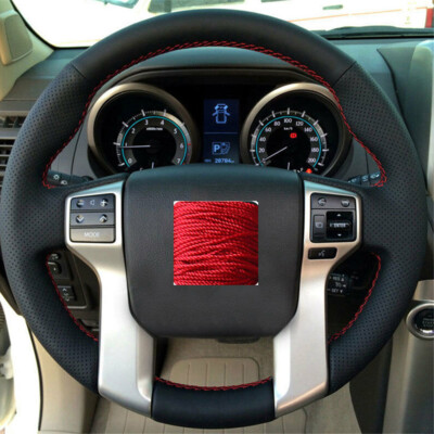 For Toyota Tacoma Tundra 4Runner Prado Steering Wheel Cover Black Leather & Red