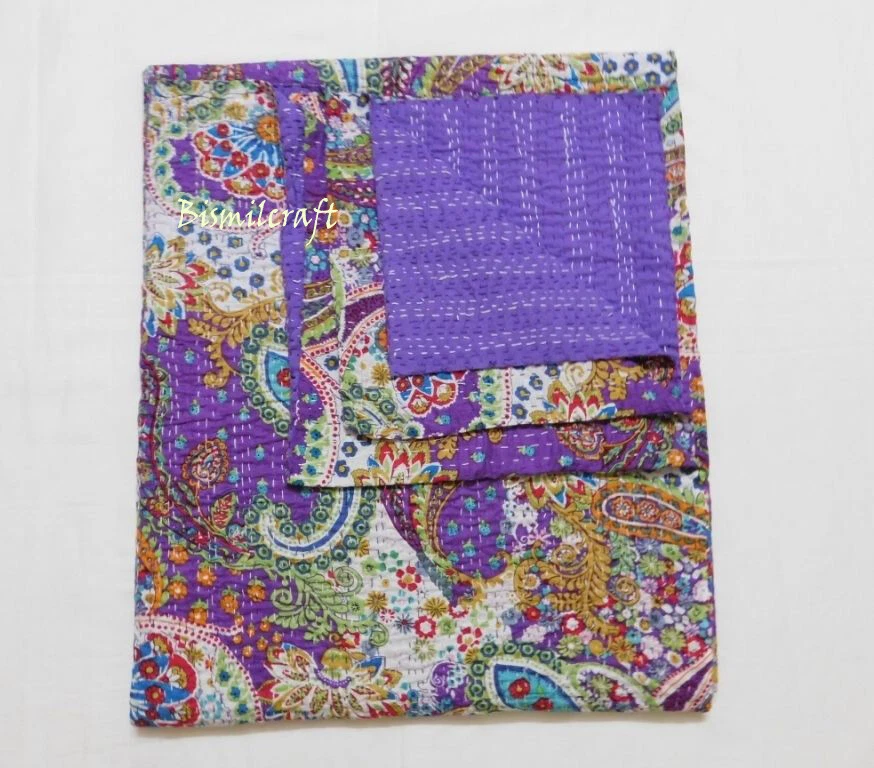 60 X 90» Twin размер ручной работы покрывало двусторонний Kantha лоскутное одеяло хлопок кровать чехол D7 - Изображение 4 из 4