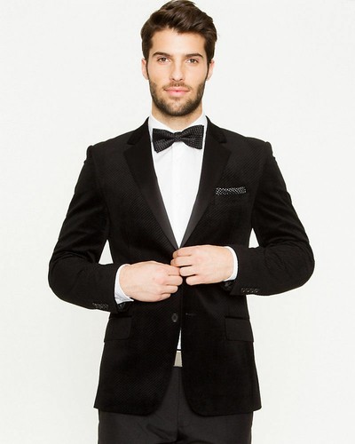 Mens Black Velvet Blazer Two Button 