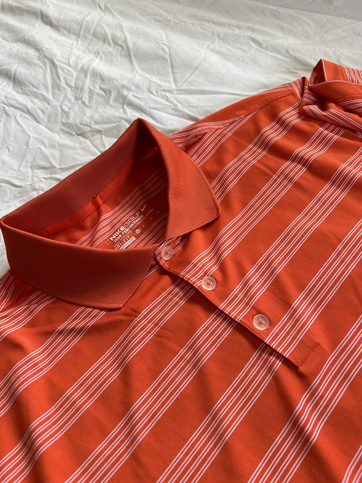 NIKE TOUR PERFORMANCE Orange White Striped Polo Shirt Dri-Fit Size XL thumbnail 6