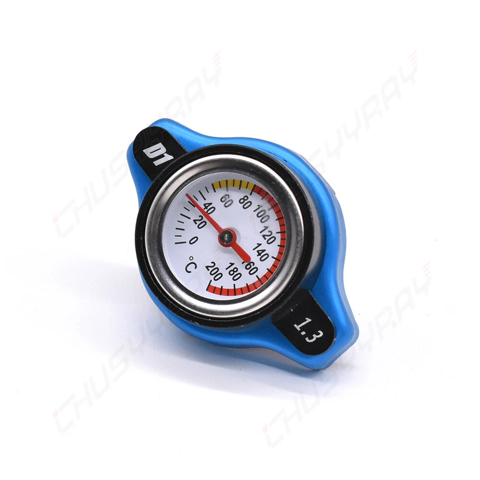 Blue Small Head Thermostatic Radiator Cap Cover Water Temp Gauge 1.3 BAR For Car - Image 3 of 4