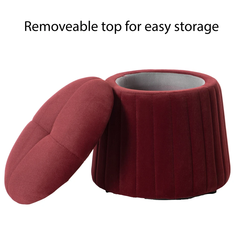 New Modern Tufted Velvet Mushroom Shape Storage Ottoman Storage Stool Trunk - Image 3 of 4