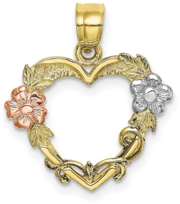 Anhänger 10 Karat bicolor Gold mit weißer Rhodium Blume im Herz
