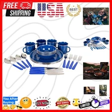 24-Piece Enamel Camping Tableware Set
