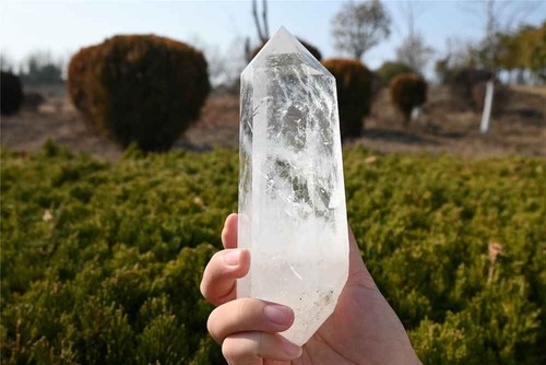 1.58LB Natural Clear Quartz Obelisk Crystal reiki Tower Wand Point Healing+stnad - Picture 8 of 13