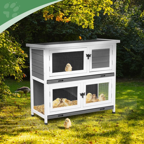 2 Story Solid Wood Rabbit Hutch Bunny Cage with 2 Large Main Rooms, Indoor Outdo - Picture 16 of 17