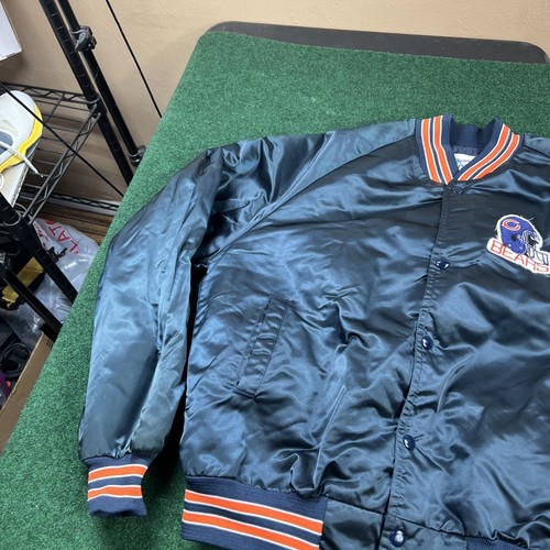 Vintage 80s Chicago Bears Chalk Line Spellout Satin Jacket NFL Football Size La - Picture 3 of 12