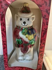 Mistletoe Magic Hand Blown European Glass Christmas Ornaments Polar Bear 7”