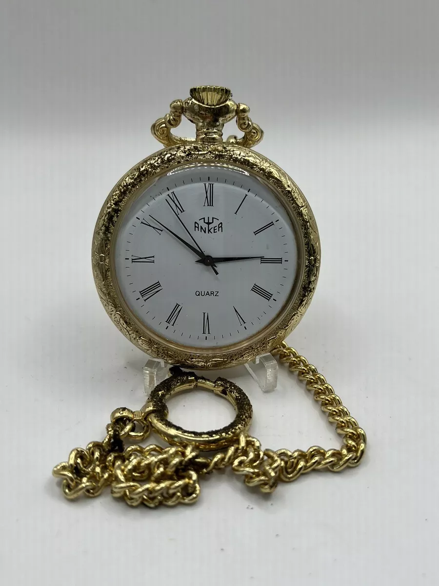 Beautiful Pocket Watch Anker Quartz With Ornamentation and Chain