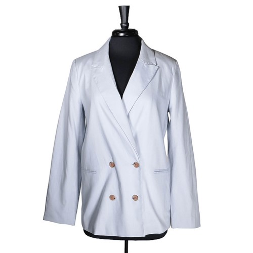 Banana Republic Women's Blazer Blue Linen Double Breasted Stretch Suit Jacket 12