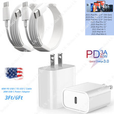 60W PD USB C Fast Charger Adapter Type C Cable For MacBook Air/iPad/Samsung Cord