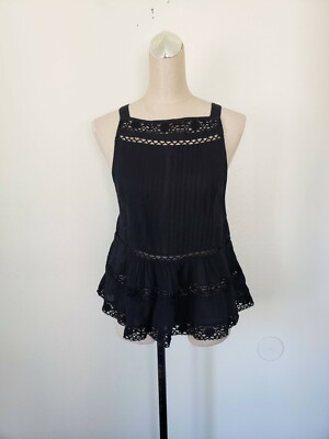 Free people Constant Crush Pintucked Tank Top Black Woman s Size Small 