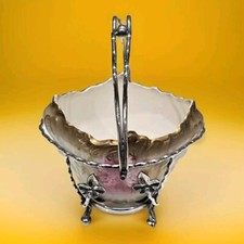 Victorian Porcelain Handpainted Sterling Silver Bridal Basket Rare Signed...