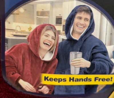 Hoodie Huggle Ultra Plush Blanket Hoodie Burgundy or Blue One Size - OnTel