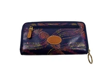 Fossil Wallet Womens Blue Swirl Dot Zip Around Clutch 