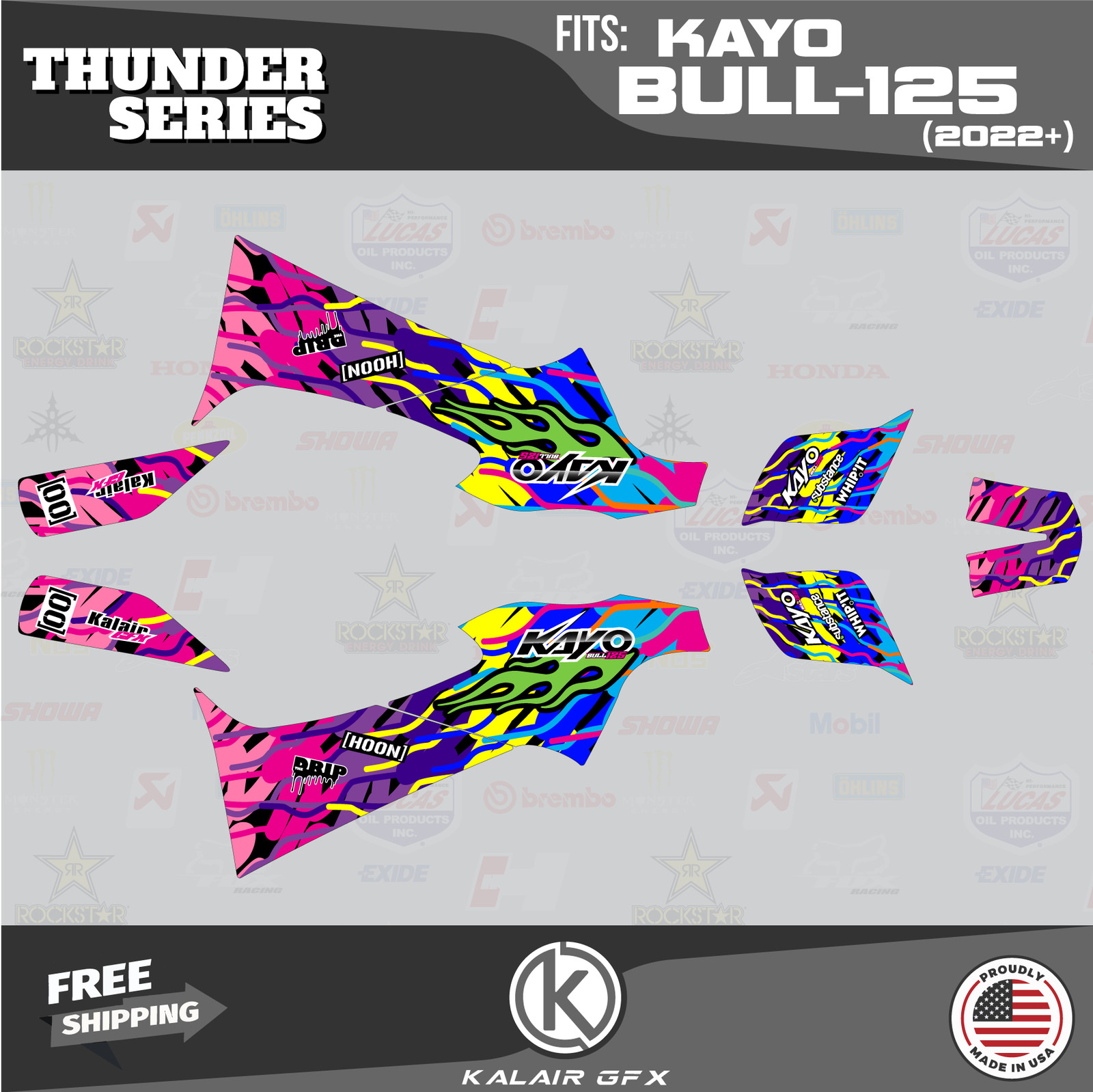 Graphics Kit for Kayo ATV AU125 or Bull125 All Years Thunder - RAINBOW