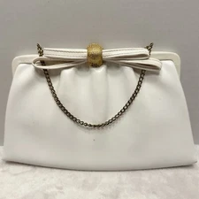 Vintage After Five Clutch & Change Coin Purse White 50s 60s Gold Lining Chain