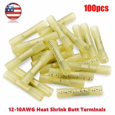 100 12-10 Gauge AWG Heat Shrink Butt Wire Crimp Connectors Terminals Yellow