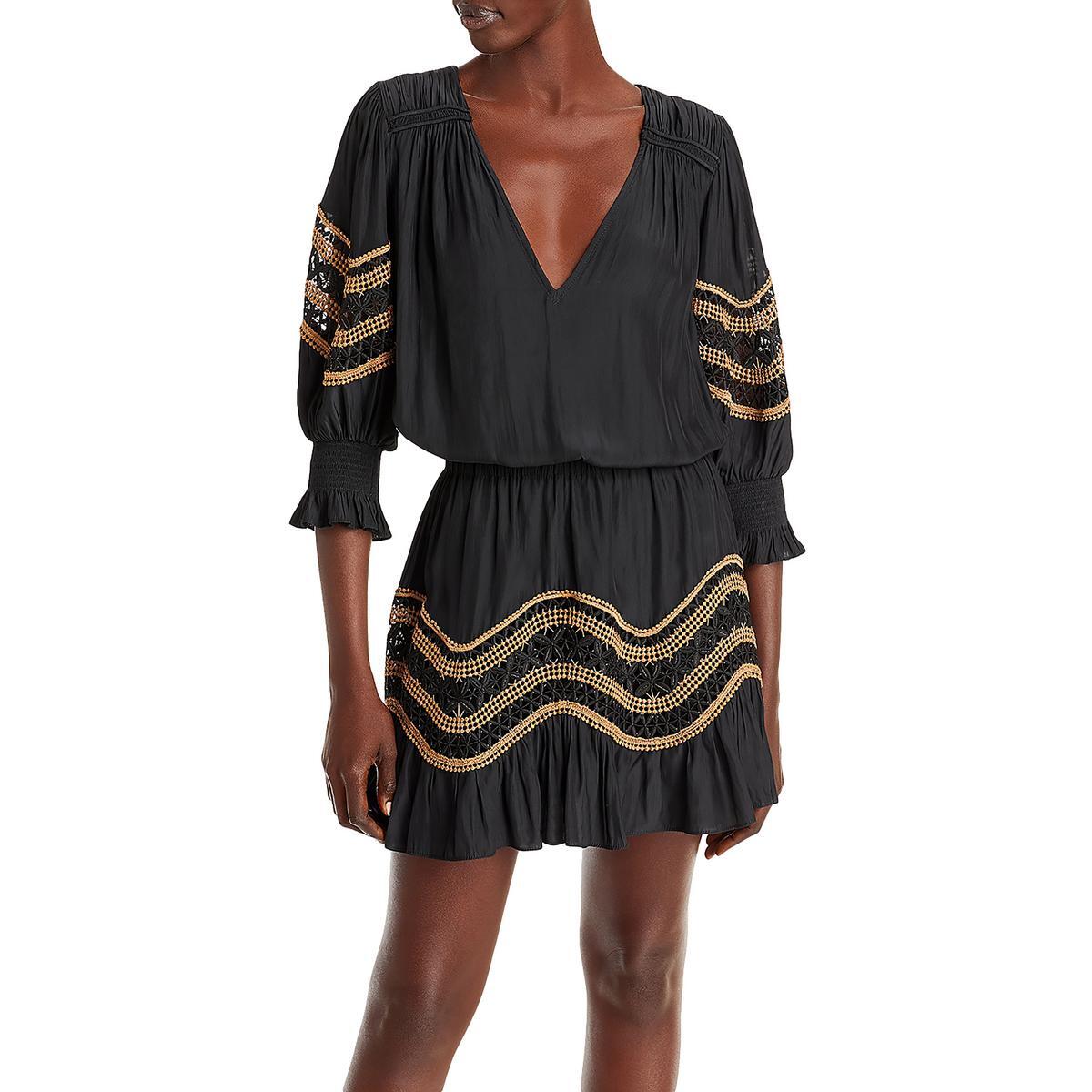 Женское черное кружевное мини-платье Barney в стиле бохо от Ramy Brook, M BHFO 0594