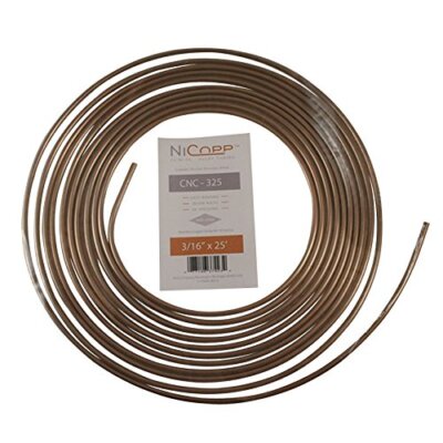 AGS Company CNC-325 Nickel/Copper Brake Line Tubing Coil, 3/16'' x 25'