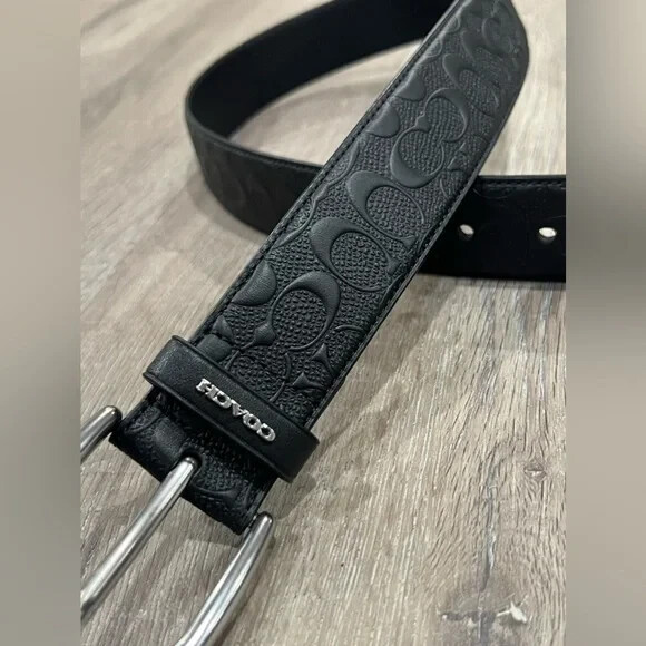 Coach Small Black Embossed Patterned Leather Belt… - image 3