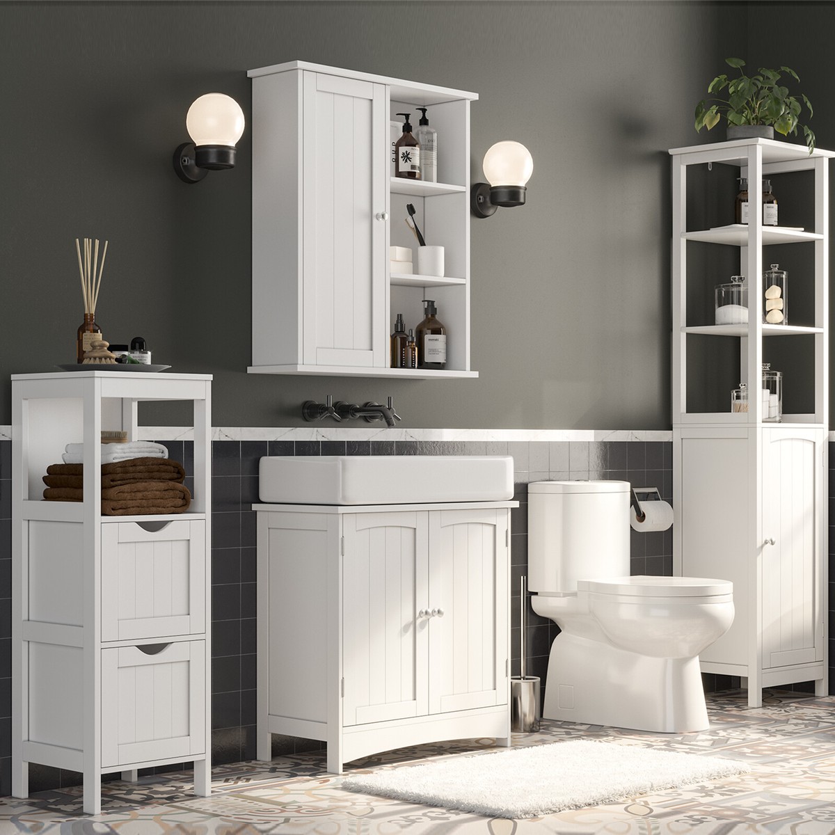 VASAGLE Badezimmermöbel Badschrank Hängeschrank Wandschrank Regal Badmöbel Weiß