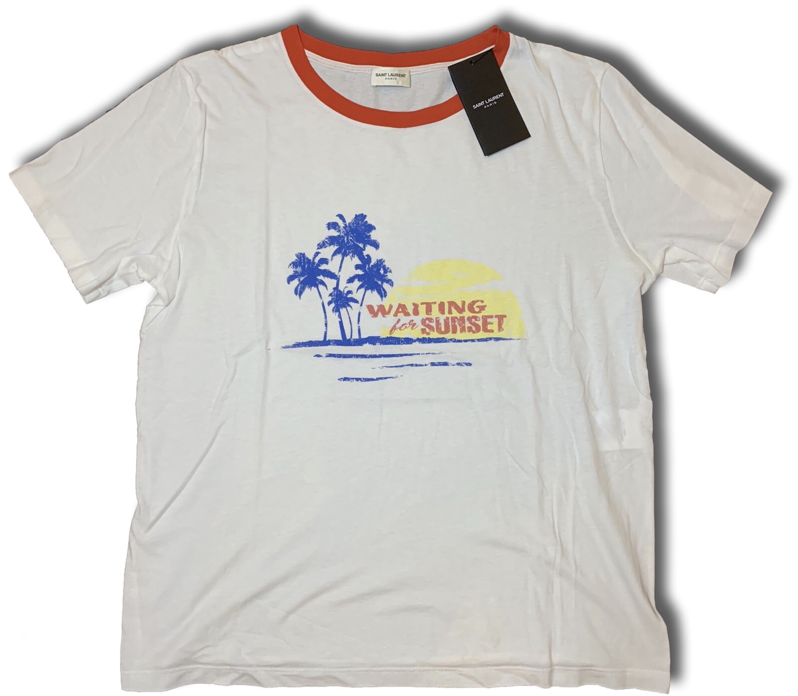 T shirt Saint Laurent bianca tramonto cotone taglia grande made in France