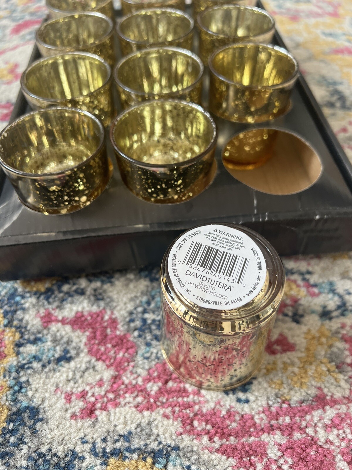 12 DAVID TUTERA Gold Spot Glass Votives Tea Light Holders Bridal Collection