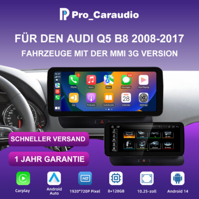 10.25'' 8-Kern Android 14 Autoradio CarPlay 128GB DAB+ Für Audi Q5 8R 2008-2017