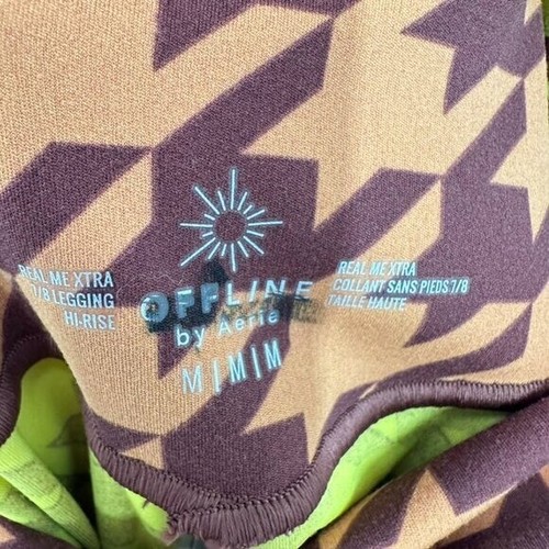 Aerie Real Me Xtra 7/8 Leggings Brown Yellow Neon Houndstooth Women's Medium - Picture 4 of 7