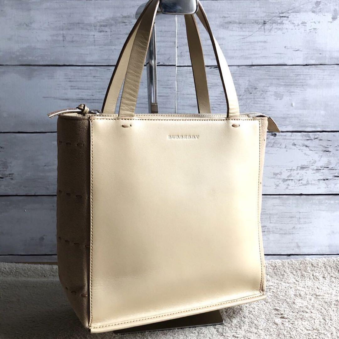 Kiwami Burberry London Handbag Handheld Leather Suede Beige