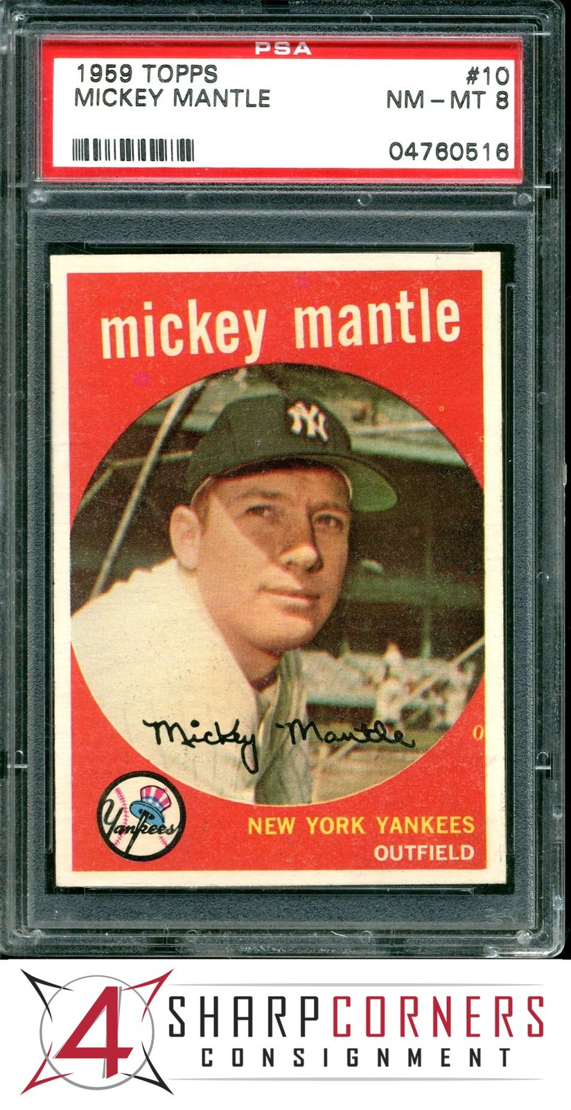 1959 TOPPS #10 MICKEY MANTLE YANKEES HOF PSA 8