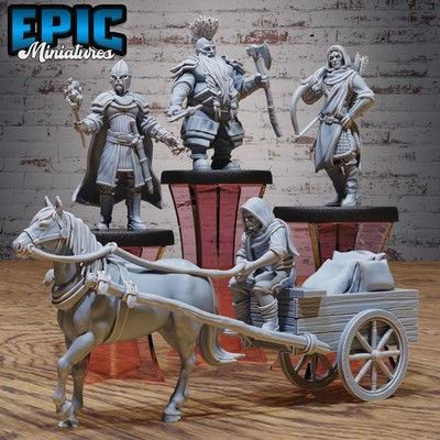 Nachtwache und Kaufmannswagen Miniatur Set | 28mm & 32mm Bogenschütze Zwerg, Wache,