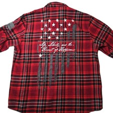 Howitzer Patriot MFG Button Up Shirt Mens XL Red Flannel Plaid Military Grunt