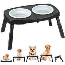 Adjustable Elevated Dog Bowls Stand   4-Level Height Black