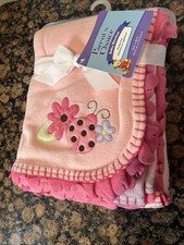 Parents Choice Fleece Scallop Trim Ladybug Flower Pink Baby Girl Blanket Lovey