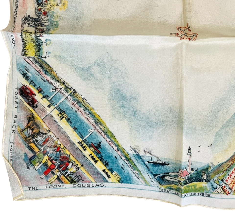 Pañuelo de Colección Souvenir Isla de Man Pelar Castillo Rueda Laxey Ramsey LEER Foto 4 de 4